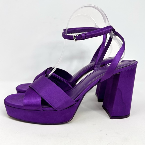 Zara Purple Satin Chunky Heel Platform Sandals - Picture 9 of 14